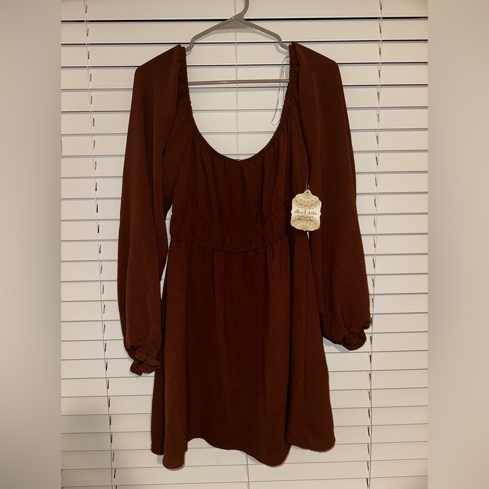 Altar'd State Rich Brown Long Sleeve Dress - Large